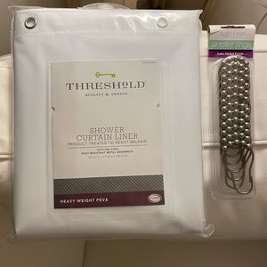 Threshold Shower Curtain Liner Heavy Weight Peva 71”x70” and Shower Rings